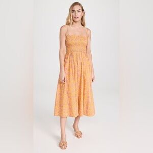 Apiece Apart Spaghetti Strap Floral Midi Dress in Orange and Pink